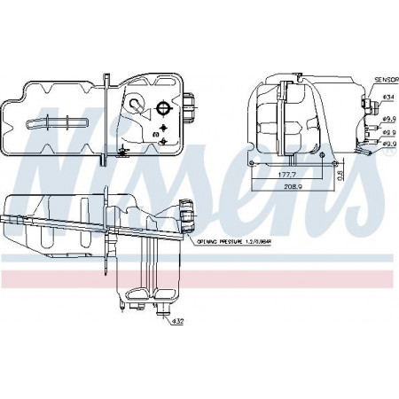 Vaso di espansione. raffreddamento Vaso di espansione del liquido di raffreddamento con connettore con sensore di livello SCANIA PGRT 01.03- SCANIA P,G,R,T - serie (N320), 01.2003 - Nissens 996050