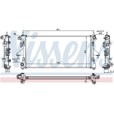 Termosifone. raffreddamento del motore Il radiatore del motore si adatta. DS DS 3 CITROEN C2 C2 ENTERPRISE C3 AIRCROSS II C3 I C3 II C3 III C3 PLURY PEUGEOT BOXER (250), Telaio di supporto, 04.2006 - Nissens 63555A