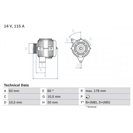 Alternator 14V 115A se potriveste. MERCEDES C T-MODEL S202 C W202 C W203 CLK A208 CLK C208 E T-MODEL S210 E VF210 E W210 G W463 MERCEDES-BENZ E-CLASS (VF210), Cadru de sprijin, 06.1996 - 03.2003 BOSCH 0 986 041 320