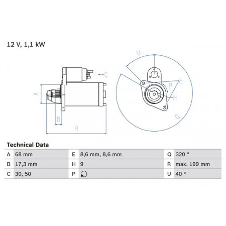 Acionador de partida 12V 11kW se encaixa. ALFA ROMEO 159 CHEVROLET CRUZE FIAT CROMA OPEL ASTRA G ASTRA G CLASSIC ASTRA H ASTRA H OPEL ASTRA H TwinTop (A04), Conversível, 09.2005 - 10.2010 BOSCH 0 986 023 660