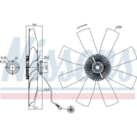 Casal. ventilador do radiador Embreagem do ventilador com ventilador 750mm número de pás 8 VOLVO FH FH12 NH12 D12A340-D13C460 08.93- VOLVO FH (FH), 09.2005 - Nissens 86027