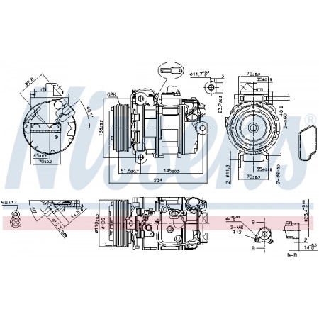 Compresor, climatizare Air-conditioning compressor BMW 1 E81 1 E82 1 E87 1 E88 3 E90 3 E91 3 E92 3 E93 5 E60 5 E61 6 E63 6 E64 2.5/3.0 12.04-12.13 NISSENS NIS 890390