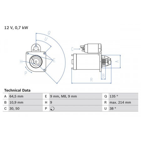 Electric motor 12V 07kW FIAT BRAVA BRAVO I CINQUECENTO MAREA PUNTO SEICENTO / 600 SIENA LANCIA Y Y10 1.1-1.3 02.89-03.12 BOSCH 0 986 017 030